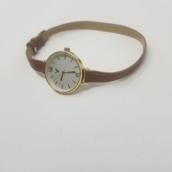 American Eagle Brown Faux Leather White Face Gold Bezel Wrap Around Watch - Picture 1 of 9
